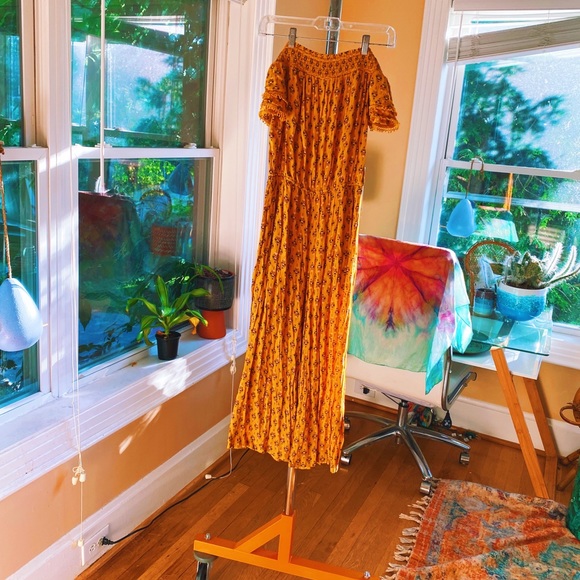 Mustard Yellow Bohemian Floral Jumpsuit Romper🐉 - Picture 7 of 7